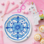 Papierplatte mit Keramik-Fliese-Design P1 blau Pappteller (Party)