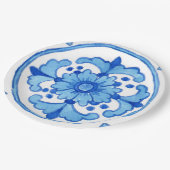 Papierplatte mit Keramik-Fliese-Design P1 blau Pappteller (Schrägansicht)