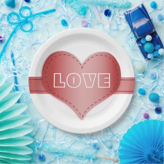 Papierplatte mit RIbbon aus rotem Herzen Pappteller (Party)