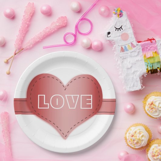 Papierplatte mit RIbbon aus rotem Herzen Pappteller (Party)