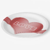 Papierplatte mit RIbbon aus rotem Herzen Pappteller (Schrägansicht)