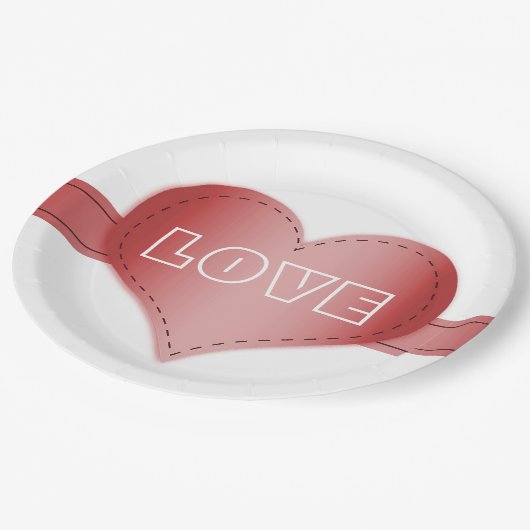 Papierplatte mit RIbbon aus rotem Herzen Pappteller (Schrägansicht)