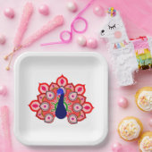 PAPIERPLATTE MIT SCHÖNER KUNST DES VÖGELS UND DER PAPPTELLER (Party)