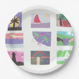 Papierplatte mit Strand und anderen Outdoorszenen Pappteller