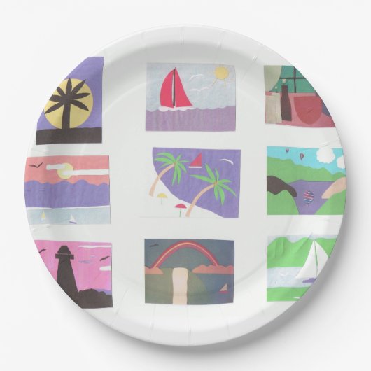 Papierplatte mit Strand und anderen Outdoorszenen Pappteller (Vorderseite)
