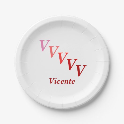 Papierplatte - Name und Steppbriefe in Rot Pappteller (Vorderseite)