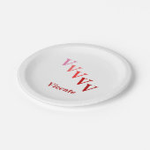 Papierplatte - Name und Steppbriefe in Rot Pappteller (Schrägansicht)