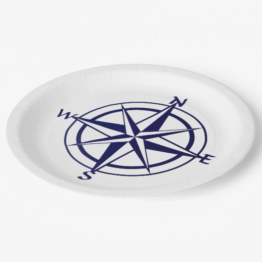 Papierplatte - Nautischer Kompass Pappteller (Schrägansicht)