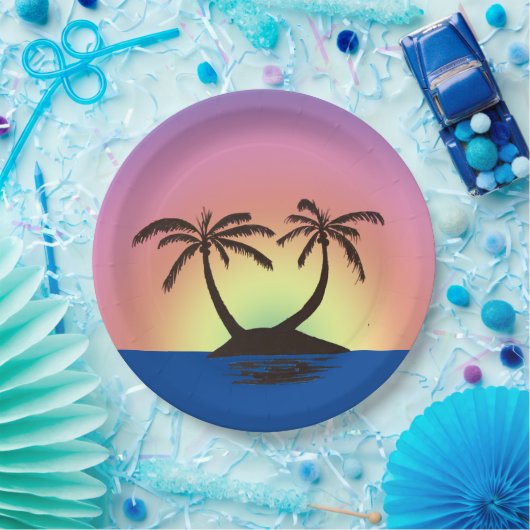 Papierplatte - Palm Island bei Sunset Pappteller (Party)