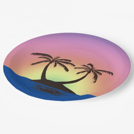 Papierplatte - Palm Island bei Sunset Pappteller (Schrägansicht)