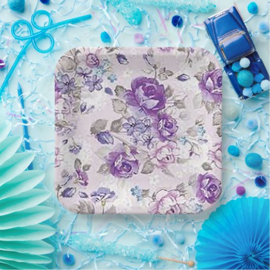 Papierplatte "Periwinkle floral design" Pappteller (Party)