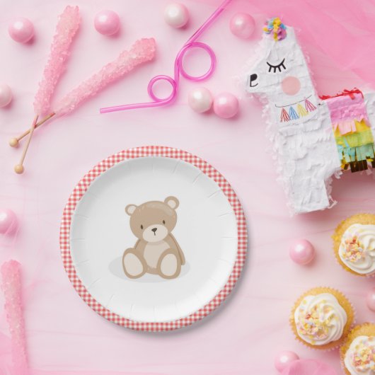 Papierplatte Picnic Teddy Bear Red Gingham Birthda Pappteller (Party)