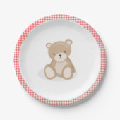 Papierplatte Picnic Teddy Bear Red Gingham Birthda Pappteller (Vorderseite)