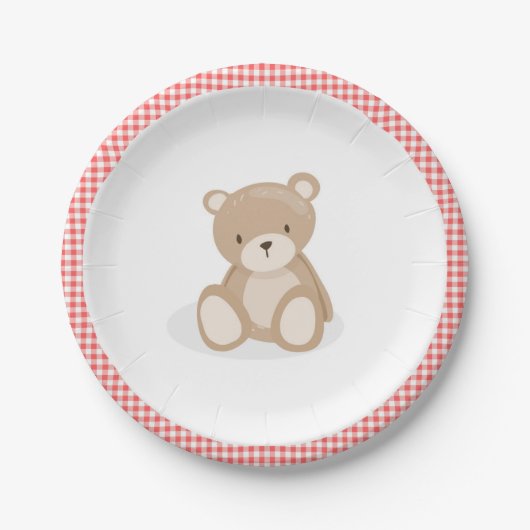 Papierplatte Picnic Teddy Bear Red Gingham Birthda Pappteller (Vorderseite)