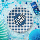 Papierplatte Picnic Time Blue Gingham Muster Pappteller (Party)