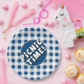 Papierplatte Picnic Time Blue Gingham Muster Pappteller (Party)