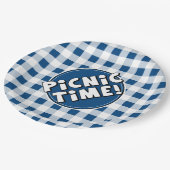 Papierplatte Picnic Time Blue Gingham Muster Pappteller (Schrägansicht)