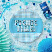 Papierplatte Picnic Time Light Blue Gingham Muster Pappteller (Party)