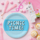 Papierplatte Picnic Time Light Blue Gingham Muster Pappteller (Party)