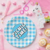 Papierplatte Picnic Time Light Blue Gingham Muster Pappteller (Party)