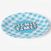 Papierplatte Picnic Time Light Blue Gingham Muster Pappteller (Schrägansicht)