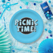 Papierplatte Picnic Time Light Blue Gingham Muster Pappteller (Party)