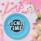 Papierplatte Picnic Time Light Blue Gingham Muster Pappteller (Party)