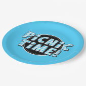 Papierplatte Picnic Time Light Blue Gingham Muster Pappteller (Schrägansicht)
