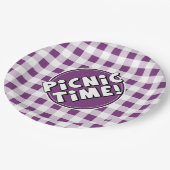 Papierplatte Picnic Time Lila Gingham Muster Pappteller (Schrägansicht)