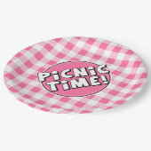 Papierplatte Picnic Time Pink Gingham Muster Pappteller (Schrägansicht)