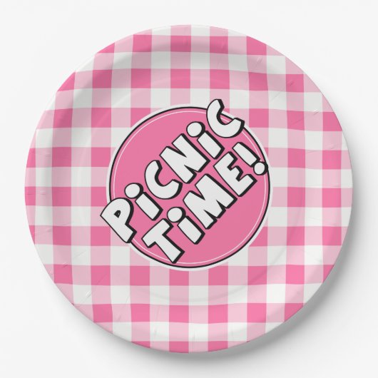 Papierplatte Picnic Time Pink Gingham Muster Pappteller (Vorderseite)