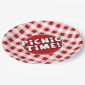 Papierplatte Picnic Time Red Gingham Muster Pappteller (Schrägansicht)