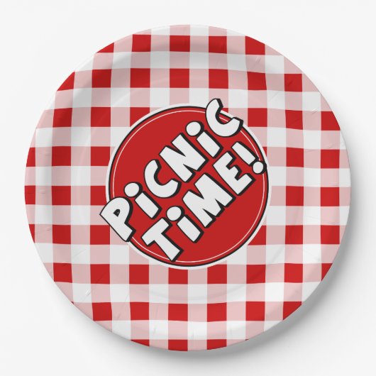 Papierplatte Picnic Time Red Gingham Muster Pappteller (Vorderseite)
