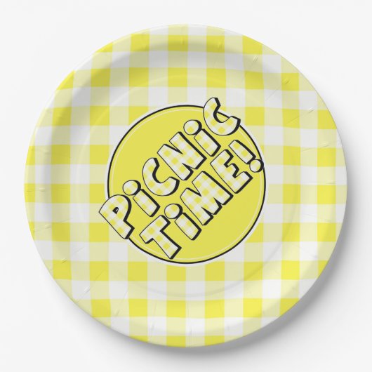 Papierplatte Picnic Time Yellow Gingham Pappteller (Vorderseite)