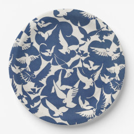 PAPIERPLATTE: PIGEONEN IN WEISS + BLAU:1928 PAPPTELLER