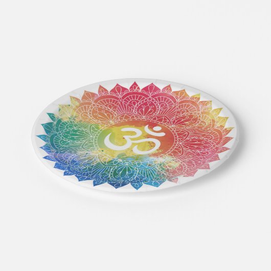 PAPIERPLATTE: RAINBOW MANDALA PAPPTELLER (Schrägansicht)