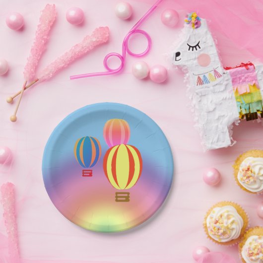 Papierplatte - Regenbogen mit Heißluftballons Pappteller (Party)