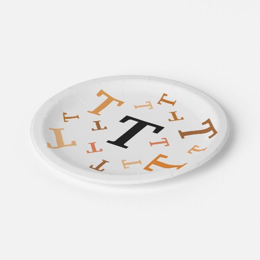 Papierplatte - Schallzeichen in Orange und Braun Pappteller (Schrägansicht)