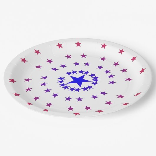 Papierplatte - Sterne in Rot und Blau Pappteller (Schrägansicht)