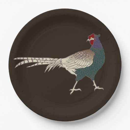Papierplatte Vintag Retro Pheasant Vogelbraun Pappteller (Vorderseite)