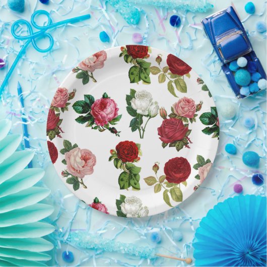 PAPIERPLATTE: VINTAGE ROSE PAPPTELLER (Party)