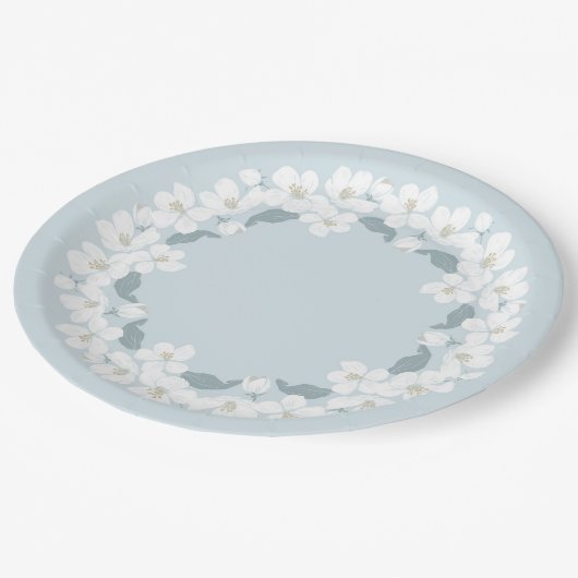 PAPIERPLATTE: WEISSE BLOSSOME-KRIEG PAPPTELLER (Schrägansicht)