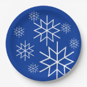 Papierplatte - Weiße Schneeflocken auf blau Pappteller (Vorderseite)