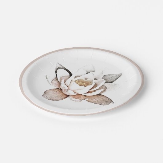 PAPIERPLATTE: WEISSER LOTUS PAPPTELLER (Schrägansicht)