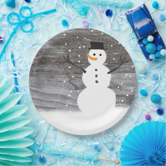 Papierplatte weißes niedliches rustikales Snowman Pappteller (Party)