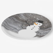 Papierplatte weißes niedliches rustikales Snowman Pappteller (Schrägansicht)