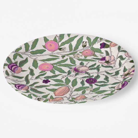 PAPIERPLATTE: WILLIAM MORRIS : POMEGRANATE PAPPTELLER (Schrägansicht)