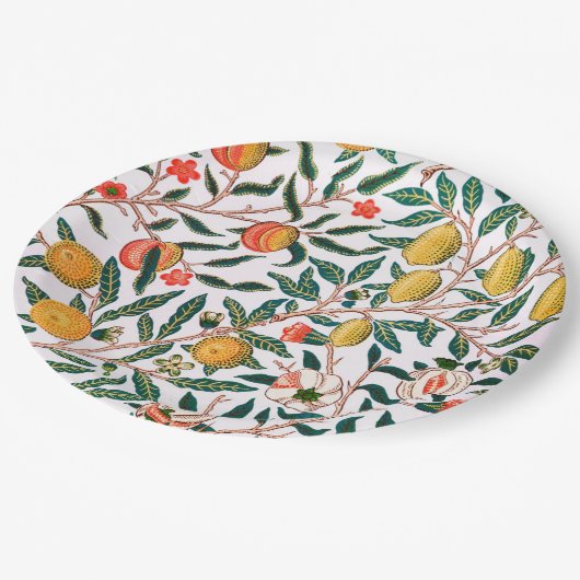 PAPIERPLATTE: WILLIAM MORRIS : POMEGRANATE PAPPTELLER (Schrägansicht)