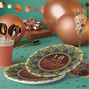 Papierplatte zum 18. Jahrestag Peacock Feather Pappteller
