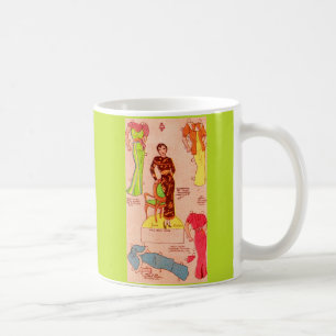 Papierpuppe Jane Arden aus den 1930er Jahren mit s Kaffeetasse